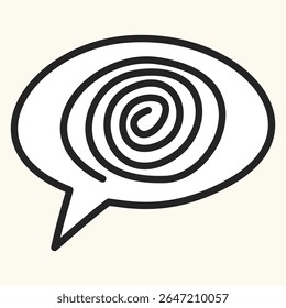 Espiral negra na bolha da fala simbolizando ansiedade, caos interno ou pensamentos em espiral. Usado em visuais de saúde mental, gráficos de terapia e educação emocional.