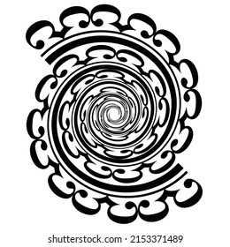 Black spiral swirl pattern isolated on white background. Circle decoration geometric texture