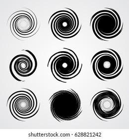 black spiral swirl set circle with brush vector illustration