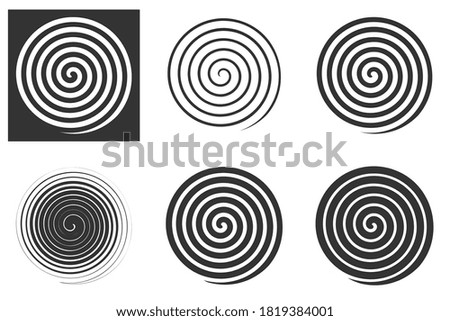 black spiral symbol. Simple flat vector design element Set of spiral movement elements isolated on white background, black isolated objects, vector illustration