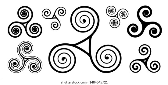 Black spiral vector celtic triskels set