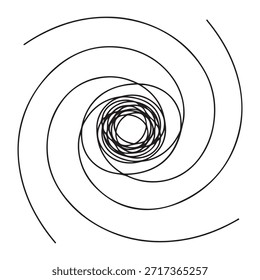 Vórtice espiral negro sobre un fondo blanco con líneas concéntricas remolino abstracto