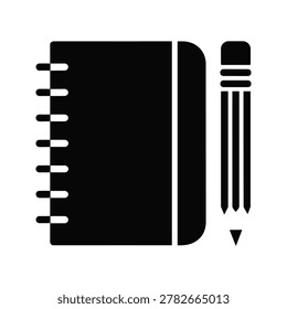 Black spiralbound notebook standing next to three pencils with eraser tops
