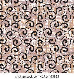 Espirales negras sobre fondo estructurado beige, interesante combinación. Patrón vectorial que se puede repetir sin problemas.
