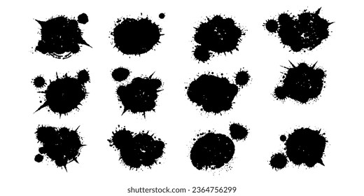 Black splash collection. Ink stain. Spray paint the shape with stain. Set of spray paint elements. black ink splash lines and drops. Paint brush, stroke vector set. Spray paint the shape with stain.