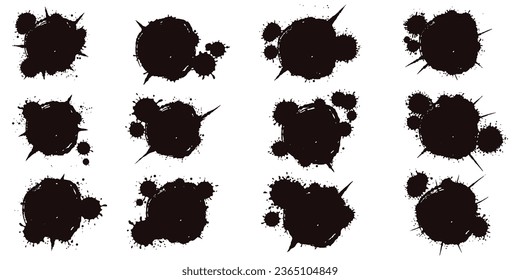 Colección de salpicaduras negras. mancha de tinta. Pintar la forma con manchas. Conjunto de elementos de pintura con aerosol. líneas de salpicadura de tinta negra y caídas. Pinza, conjunto de vectores de trazo. Pintar la forma con manchas.