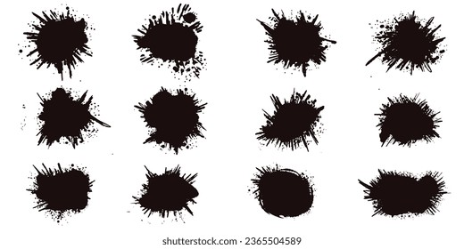 Black splash collection. Ink stain. Spray paint the shape with stain. Set of spray paint elements. black ink splash lines and drops. Paint brush, stroke vector set. Spray paint the shape with stain.