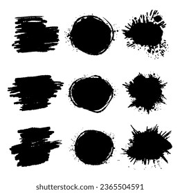 Black splash collection. Ink stain. Spray paint the shape with stain. Set of spray paint elements. black ink splash lines and drops. Paint brush, stroke vector set. Spray paint the shape with stain.