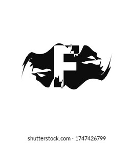 Black Splash F Negative Space Letter logo Icon. Abstract design concept art mountain splash with hidden letter vector design.
