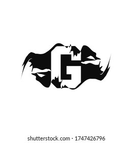 Black Splash G Negative Space Letter logo Icon. Abstract Design concept art mountain splash with hidden letter vector design.