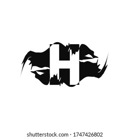 Black Splash H Negative Space Letter logo Icon. Abstract design concept  art mountain splash with hidden letter vector design.