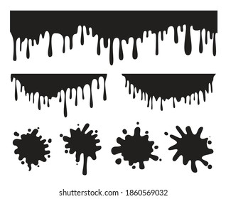 Schwarzer Splash einzeln auf transparentem Hintergrund. Vektorgrafik. Stellen Sie das Symbol ein.