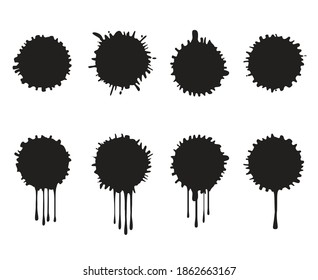 Black splash isolated on white background. Ink drips vector outline image. Set icon.