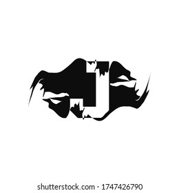 Black Splash J Negative Space Letter logo Icon. Abstract design concept mountain splash with hidden letter vector design.