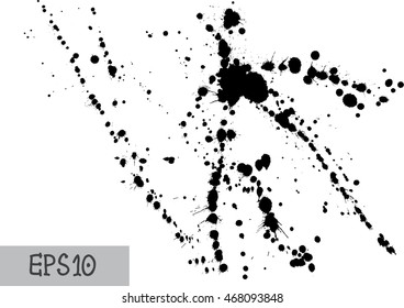 Black splash on white background, vector illustration. Grunge background. Black spray of Ink.