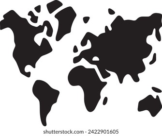 The black splashes against the white background form a recognizable yet abstract representation of the world map, perfect for thought-provoking art and educational contexts.