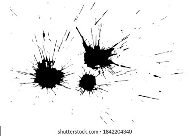 Schwarze Splash, Blässe, Tintenfische, Bluttropfen, verstopfte Flüssigkeit für den Hintergrund einer Postkarte, Banner, Broschüre und andere Designs.
