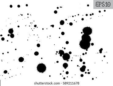 Black splatter on white background, vector illustration. Drops ink texture. Grunge background.