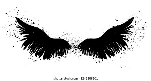 Black splattered wings, vector