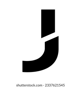 Black Split Shaped Letter J Icon on a White Background
