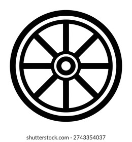 Black spoked wheel design with bold center hub for industrial graphics