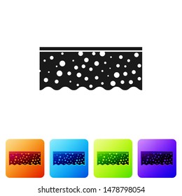 Black Sponge with bubbles icon isolated on white background. Wisp of bast for washing dishes. Cleaning service logo. Set icon in color square buttons. Vector Illustration