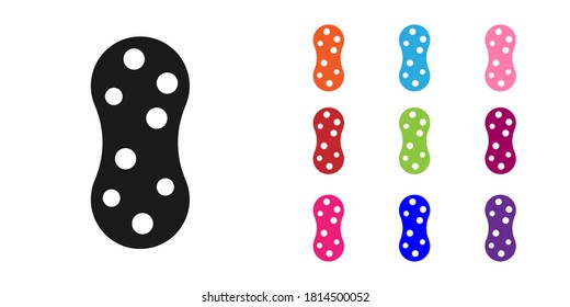 Black Sponge with bubbles icon isolated on white background. Wisp of bast for washing dishes. Cleaning service logo. Set icons colorful. Vector