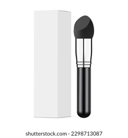 Black Sponge Foundation Brush, Packaging Box, Isolated on White Background. Vector Illustration