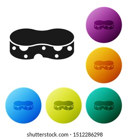 Black Sponge icon isolated on white background. Wisp of bast for washing dishes. Cleaning service concept. Set icons colorful circle buttons. Vector Illustration