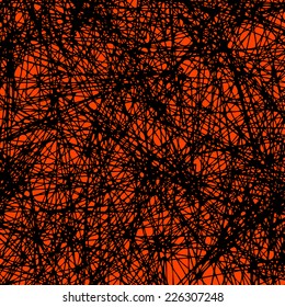 black spooky cobweb textured  vector pattern on orange background