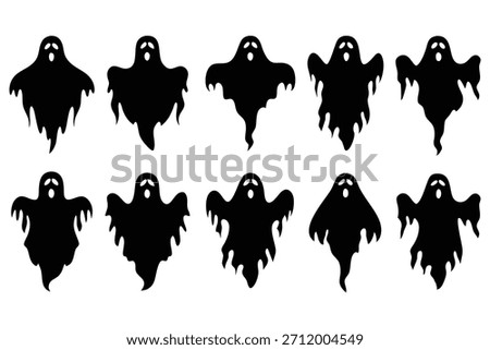 Black spooky ghosts floating halloween white