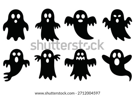 Black spooky ghosts with oval eyes and open mouths