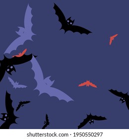 Black Spooky Gothic Red Flying Bats Art Pattern. Pink Creepy Sky Retro Scary Bats Vector Design Pic. Colorful Print Eyes Night Wallpaper. Attack Motion Purple Chaos Halloween Modern Design.