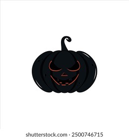 Calabaza de Halloween espeluznante negro con cara de miedo. sobre fondo blanco aislado. Icono de calabaza sonriente de miedo