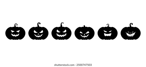 Black spooky scary faces pumpkin smiling white isolated background. Halloween pumpkin for decoration