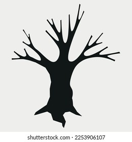 Black spooky tree silhouette vector illustration
