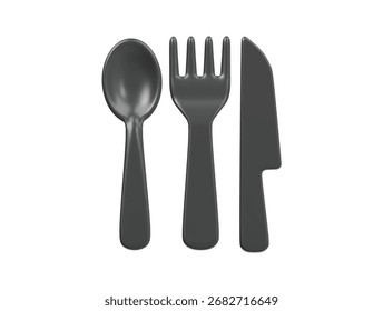 Cuchara negra, tenedor y cuchillo icono 3d