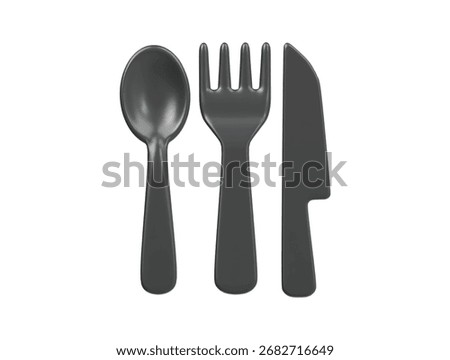 Black spoon, fork and knife 3d icon