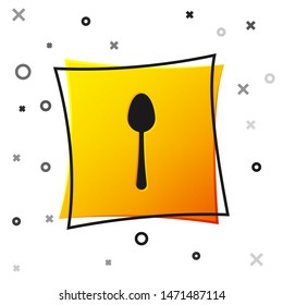 Black Spoon icon isolated on white background. Cooking utensil. Cutlery sign. Yellow square button. Vector Illustration