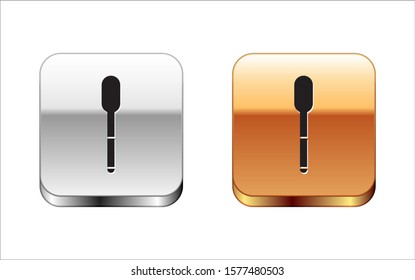 Black Spoon icon isolated on white background. Cooking utensil. Cutlery sign. Silver-gold square button. Vector Illustration
