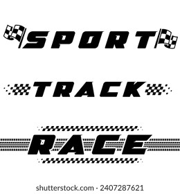 Black sport background with checkered flags and tire tracks for racing competitions and rally banners