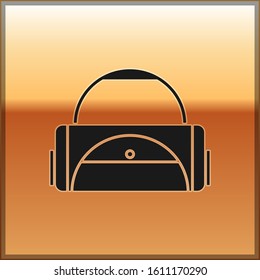 Black Sport bag icon isolated on gold background.  Vector Illustration