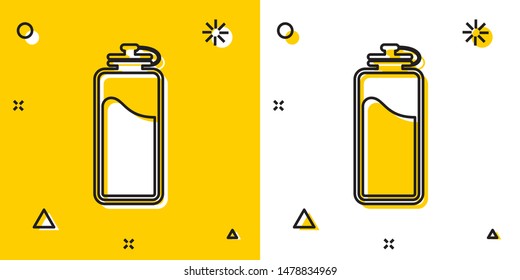 Black Sport bottle with water icon isolated on yellow and white background. Random dynamic shapes. Vector Illustration