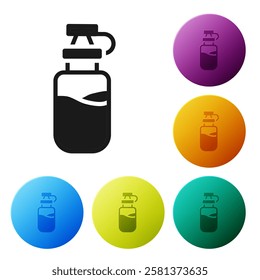 Black Sport bottle with water icon isolated on white background. Set icons in color circle buttons. Vector