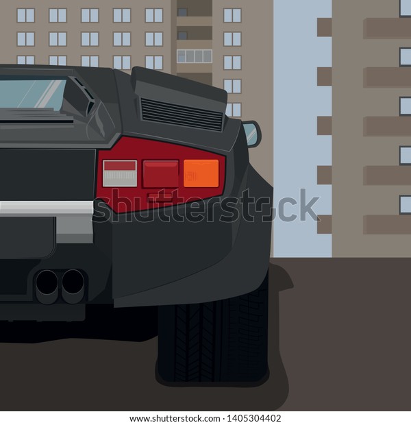 Black Sport\
Car in the city. Vector\
Illustration