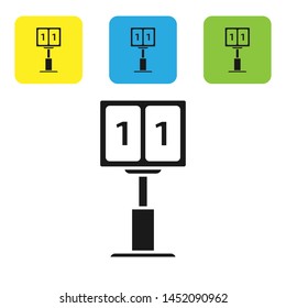 Black Sport football mechanical scoreboard and result display icon isolated on white background. Set icons colorful square buttons. Vector Illustration