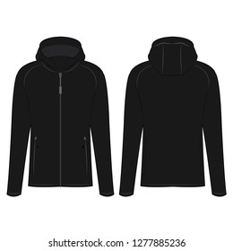 Black sport zipped jacket with hood isolated vector on the white background