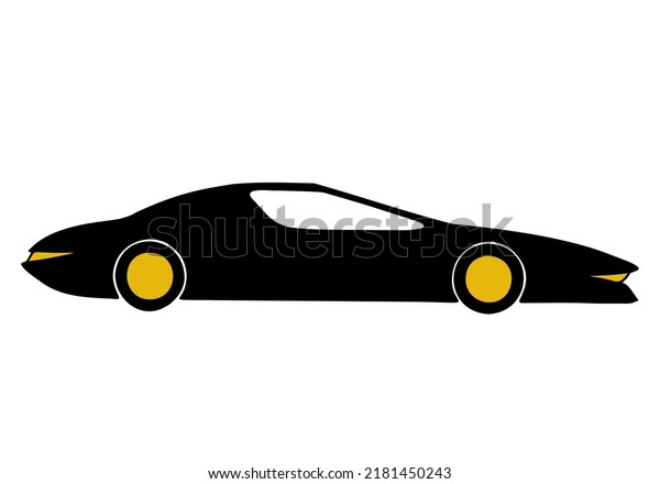 Black sports car with gold\
alloy caps on wheels. Hand Drawn. Freehand drawing. Doodle.\
Sketch.	