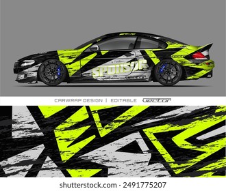 Black sports car with lime green and grey design suitable for automotive websites, luxury car advertisements, and car enthusiasts social media posts.