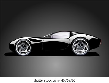 black sports car on dark background, vector illustration, original design